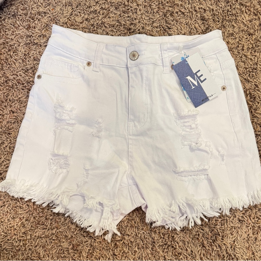 White Distressed Denim Shorts